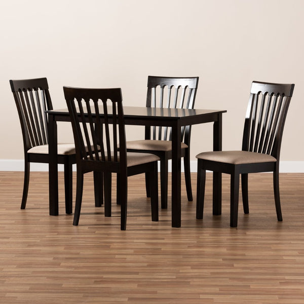 Baxton Studio Baxton Studio Modern 5-Piece Dining Set with Espresso Wood Finish and Sand Upholstered Chairs Minette Sand RH319C-Sand/Dark Brown-5PC Dining Set