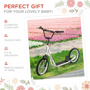 English Elm Aosom Youth Kick Scooter Steel Frame Inflatable Wheels Dual Brakes Adjustable Bar White W2225P217072