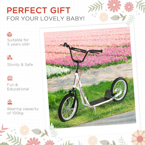 English Elm Aosom Youth Kick Scooter Steel Frame Inflatable Wheels Dual Brakes Adjustable Bar White W2225P217072