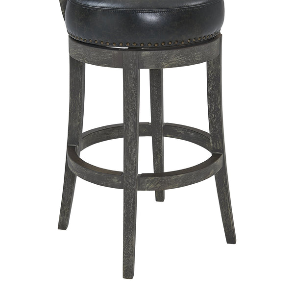English Elm Reyden 26" Counter Height Swivel Stool in Onyx Faux Leather with American Gray Wood—Stable, Stylish B2736P354315