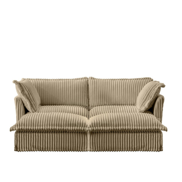 English Elm Slipcovered 2-Seater Sofa With 2 Ottomans - Versatile Sleeper, Soft Corduroy In Camel For Cozy Living W3041S00139-GIGA