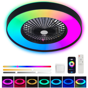 English Elm 23-inch Black White Ceiling Fan Light with RGB LED, Dimmable, App & Remote Control, Silent DC Motor W2312P368713