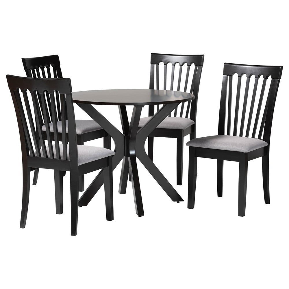 Baxton Studio Baxton Studio Lore Modern 5-Piece Dining Set with Grey Fabric Chairs and Round Dark Brown Table Lore-Grey/Dark Brown-5PC Dining Set