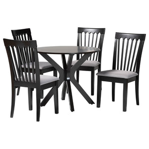 Baxton Studio Baxton Studio Lore Modern 5-Piece Dining Set with Grey Fabric Chairs and Round Dark Brown Table Lore-Grey/Dark Brown-5PC Dining Set