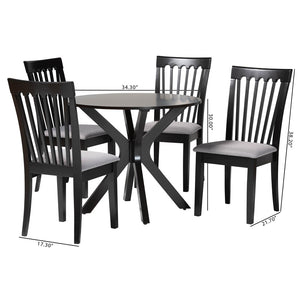 Baxton Studio Baxton Studio Lore Modern 5-Piece Dining Set with Grey Fabric Chairs and Round Dark Brown Table Lore-Grey/Dark Brown-5PC Dining Set