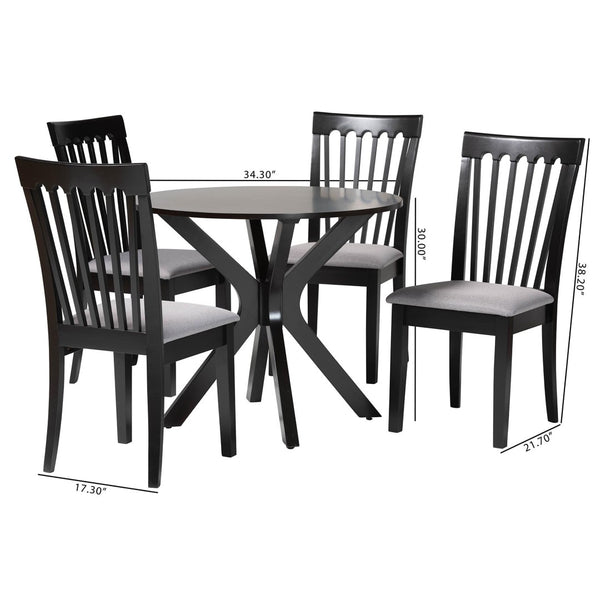 Baxton Studio Baxton Studio Lore Modern 5-Piece Dining Set with Grey Fabric Chairs and Round Dark Brown Table Lore-Grey/Dark Brown-5PC Dining Set