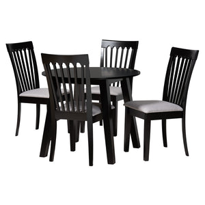 Baxton Studio Baxton Nina 5-Piece Modern Grey Fabric Dining Set with Espresso Wood - Perfect for Small Spaces Nina-Grey/Dark Brown-5PC Dining Set