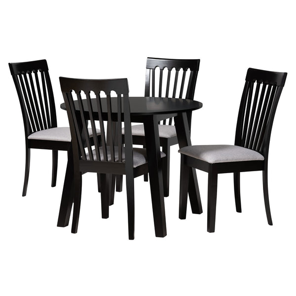 Baxton Studio Baxton Nina 5-Piece Modern Grey Fabric Dining Set with Espresso Wood - Perfect for Small Spaces Nina-Grey/Dark Brown-5PC Dining Set