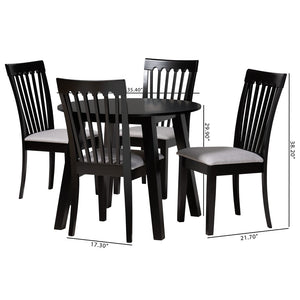 Baxton Studio Baxton Nina 5-Piece Modern Grey Fabric Dining Set with Espresso Wood - Perfect for Small Spaces Nina-Grey/Dark Brown-5PC Dining Set