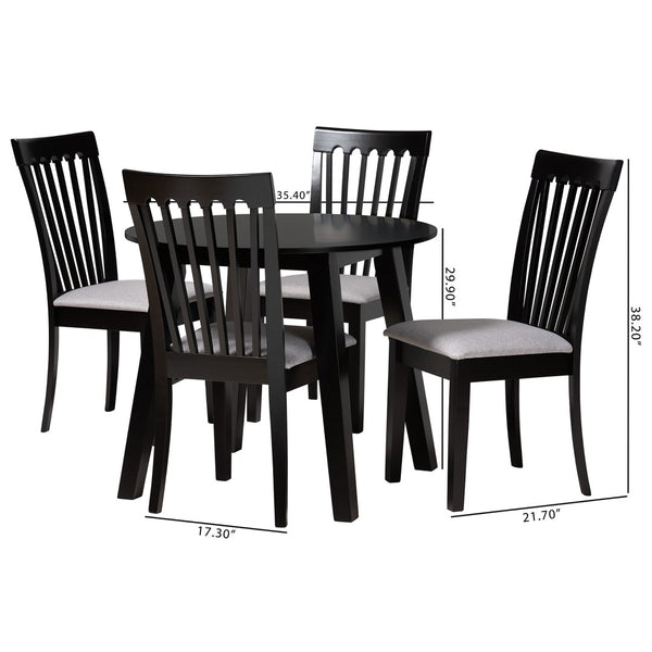 Baxton Studio Baxton Nina 5-Piece Modern Grey Fabric Dining Set with Espresso Wood - Perfect for Small Spaces Nina-Grey/Dark Brown-5PC Dining Set