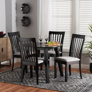 Baxton Studio Baxton Nina 5-Piece Modern Grey Fabric Dining Set with Espresso Wood - Perfect for Small Spaces Nina-Grey/Dark Brown-5PC Dining Set