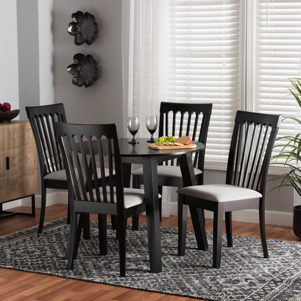 Baxton Studio Baxton Nina 5-Piece Modern Grey Fabric Dining Set with Espresso Wood - Perfect for Small Spaces Nina-Grey/Dark Brown-5PC Dining Set