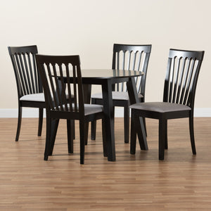 Baxton Studio Baxton Nina 5-Piece Modern Grey Fabric Dining Set with Espresso Wood - Perfect for Small Spaces Nina-Grey/Dark Brown-5PC Dining Set