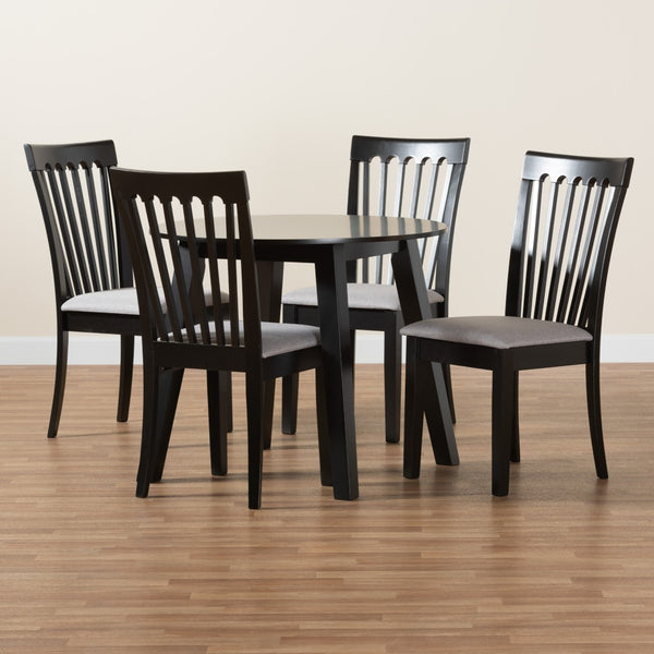 Baxton Studio Baxton Nina 5-Piece Modern Grey Fabric Dining Set with Espresso Wood - Perfect for Small Spaces Nina-Grey/Dark Brown-5PC Dining Set