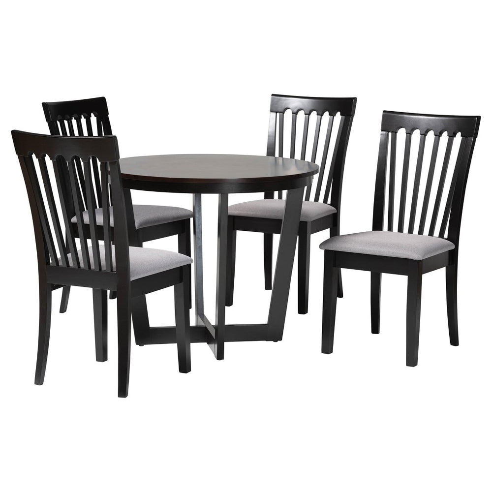 Baxton Studio Baxton Nellie 5-Piece Modern Grey Fabric Dining Set with Dark Brown Wood for Elegant Gatherings Nellie-Grey/Dark Brown-5PC Dining Set