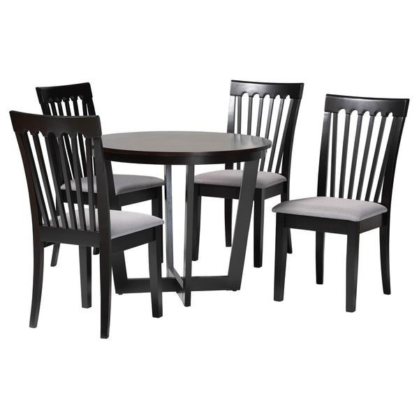 Baxton Studio Baxton Nellie 5-Piece Modern Grey Fabric Dining Set with Dark Brown Wood for Elegant Gatherings Nellie-Grey/Dark Brown-5PC Dining Set