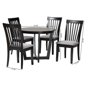 Baxton Studio Baxton Nellie 5-Piece Modern Grey Fabric Dining Set with Dark Brown Wood for Elegant Gatherings Nellie-Grey/Dark Brown-5PC Dining Set