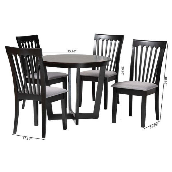 Baxton Studio Baxton Nellie 5-Piece Modern Grey Fabric Dining Set with Dark Brown Wood for Elegant Gatherings Nellie-Grey/Dark Brown-5PC Dining Set