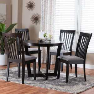 Baxton Studio Baxton Nellie 5-Piece Modern Grey Fabric Dining Set with Dark Brown Wood for Elegant Gatherings Nellie-Grey/Dark Brown-5PC Dining Set