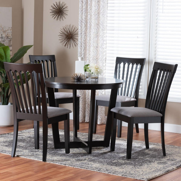 Baxton Studio Baxton Nellie 5-Piece Modern Grey Fabric Dining Set with Dark Brown Wood for Elegant Gatherings Nellie-Grey/Dark Brown-5PC Dining Set