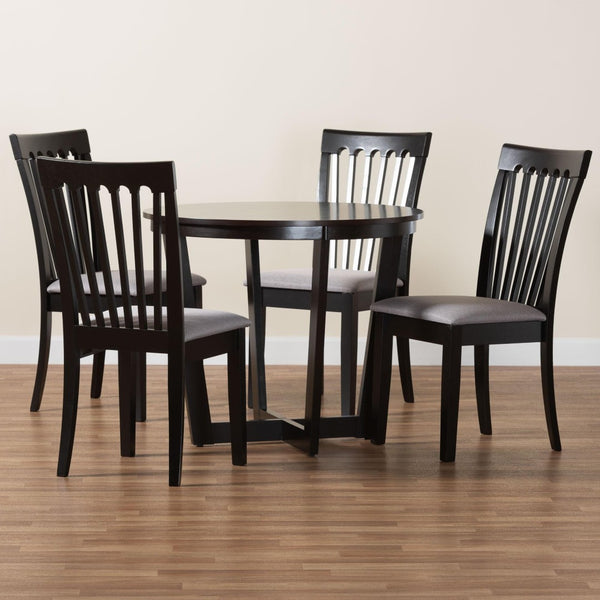 Baxton Studio Baxton Nellie 5-Piece Modern Grey Fabric Dining Set with Dark Brown Wood for Elegant Gatherings Nellie-Grey/Dark Brown-5PC Dining Set