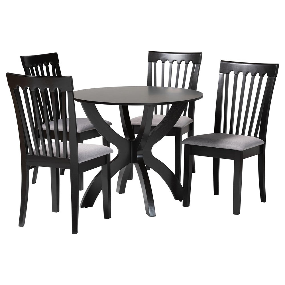 Baxton Studio Baxton Studio Bailey 5-Piece Grey Fabric Dining Set with Dark Brown Wood Table for Compact Spaces Maura-Grey/Dark Brown-5PC Dining Set