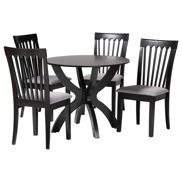 Baxton Studio Baxton Studio Bailey 5-Piece Grey Fabric Dining Set with Dark Brown Wood Table for Compact Spaces Maura-Grey/Dark Brown-5PC Dining Set