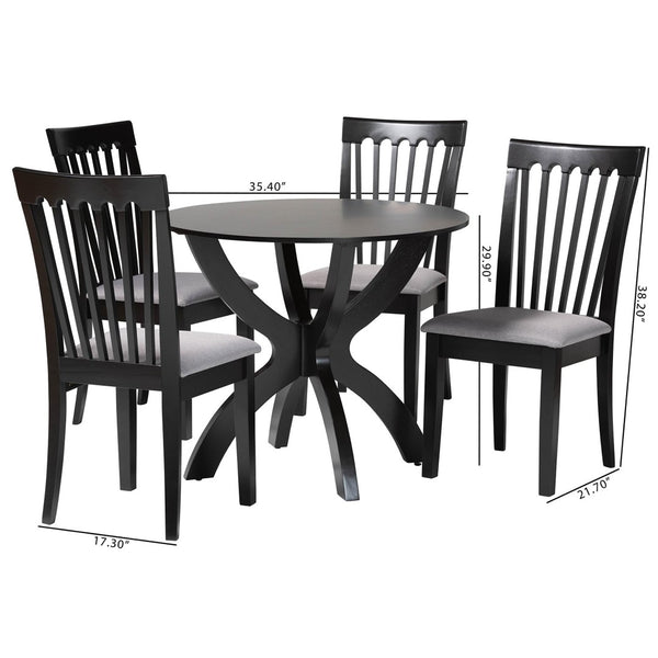 Baxton Studio Baxton Studio Bailey 5-Piece Grey Fabric Dining Set with Dark Brown Wood Table for Compact Spaces Maura-Grey/Dark Brown-5PC Dining Set