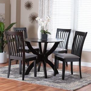 Baxton Studio Baxton Studio Bailey 5-Piece Grey Fabric Dining Set with Dark Brown Wood Table for Compact Spaces Maura-Grey/Dark Brown-5PC Dining Set