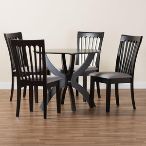 Baxton Studio Baxton Studio Bailey 5-Piece Grey Fabric Dining Set with Dark Brown Wood Table for Compact Spaces Maura-Grey/Dark Brown-5PC Dining Set