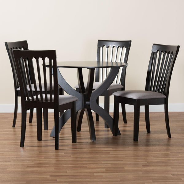 Baxton Studio Baxton Studio Bailey 5-Piece Grey Fabric Dining Set with Dark Brown Wood Table for Compact Spaces Maura-Grey/Dark Brown-5PC Dining Set