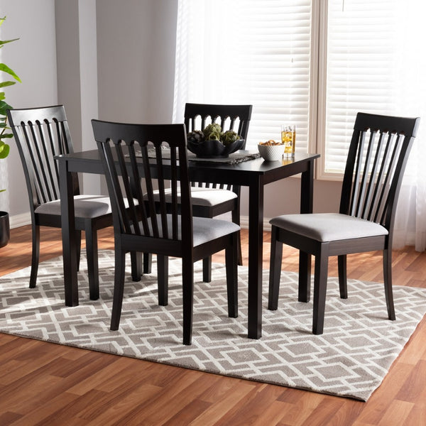 Baxton Studio Baxton Studio Modern 5-Piece Dining Set with Espresso Wood Finish and Sand Upholstered Chairs Minette Gray RH319C-Grey/Dark Brown-5PC Dining Set
