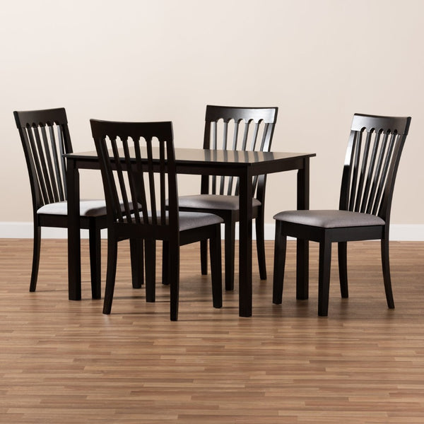 Baxton Studio Baxton Studio Modern 5-Piece Dining Set with Espresso Wood Finish and Sand Upholstered Chairs Minette Gray RH319C-Grey/Dark Brown-5PC Dining Set