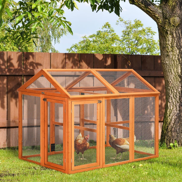 English Elm Pawhut Fir Wood Outdoor Chicken Run with Perches Wire Mesh Modular Backyard Coop W2225P217059