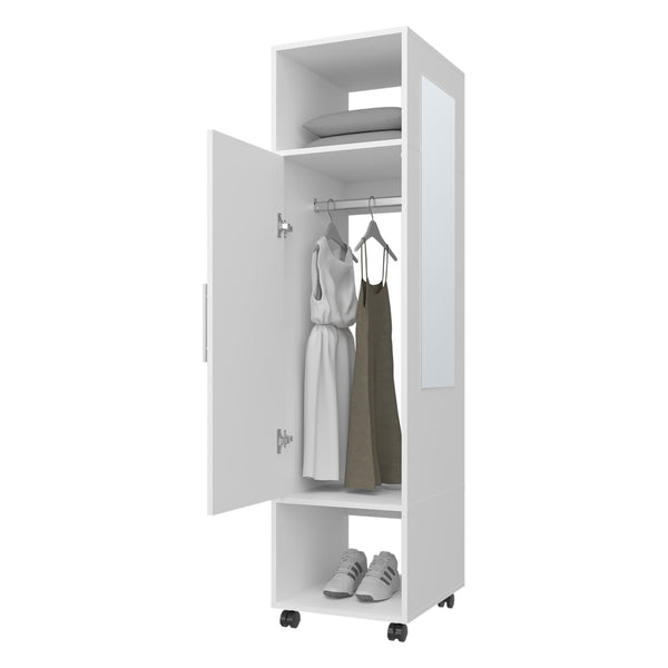 English Elm Summit Melamine Wardrobe with Mirror, Door & Open Storage — Space-Saving Modern Closet for Bedrooms B128P225195