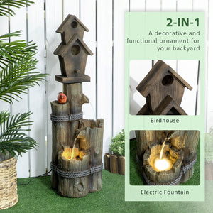 English Elm Outsunny 3 Tier Cascading Log Fountain Bird Bath with Led Lights Rustic Yard Decor W2225P174540
