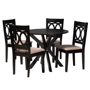 Baxton Studio Baxton Studio Sanne 5-Piece Dining Set – Modern Beige Fabric & Espresso Wood for Stylish Gatherings Sanne-Sand/Dark Brown-5PC Dining Set