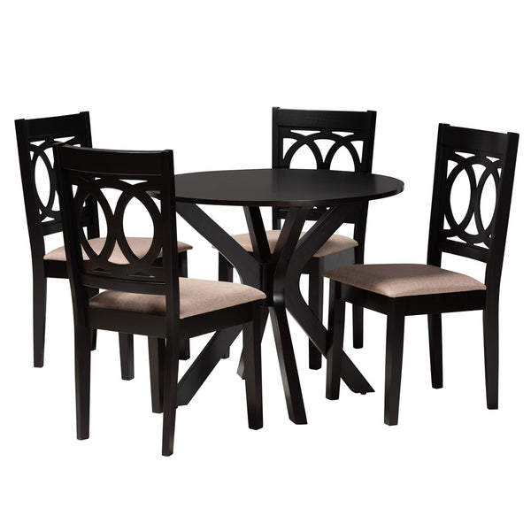 Baxton Studio Baxton Studio Sanne 5-Piece Dining Set – Modern Beige Fabric & Espresso Wood for Stylish Gatherings Sanne-Sand/Dark Brown-5PC Dining Set