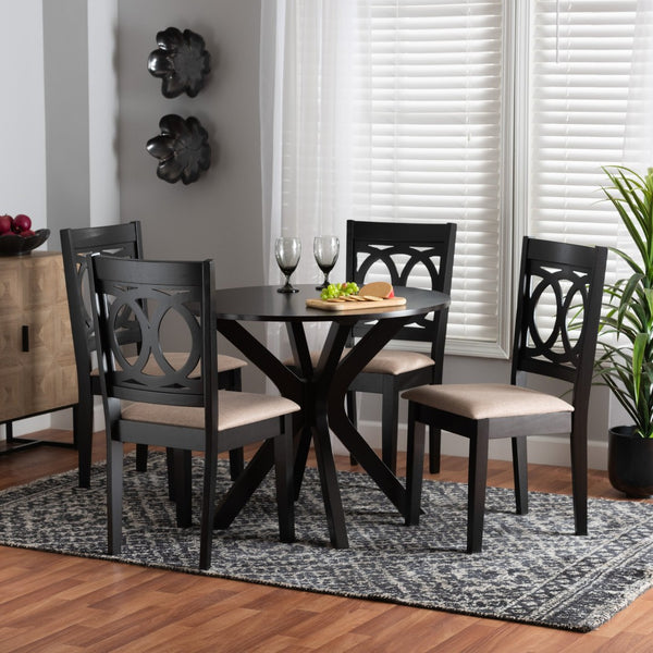 Baxton Studio Baxton Studio Sanne 5-Piece Dining Set – Modern Beige Fabric & Espresso Wood for Stylish Gatherings Sanne-Sand/Dark Brown-5PC Dining Set