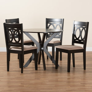 Baxton Studio Baxton Studio Sanne 5-Piece Dining Set – Modern Beige Fabric & Espresso Wood for Stylish Gatherings Sanne-Sand/Dark Brown-5PC Dining Set