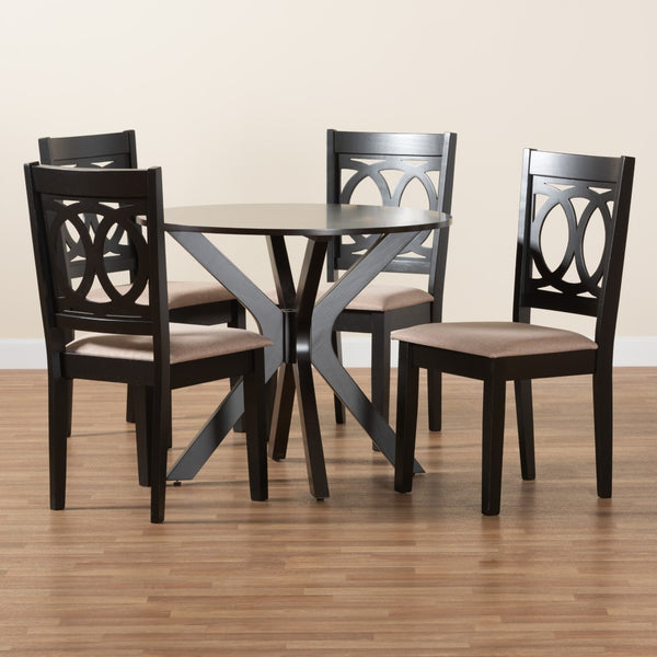 Baxton Studio Baxton Studio Sanne 5-Piece Dining Set – Modern Beige Fabric & Espresso Wood for Stylish Gatherings Sanne-Sand/Dark Brown-5PC Dining Set