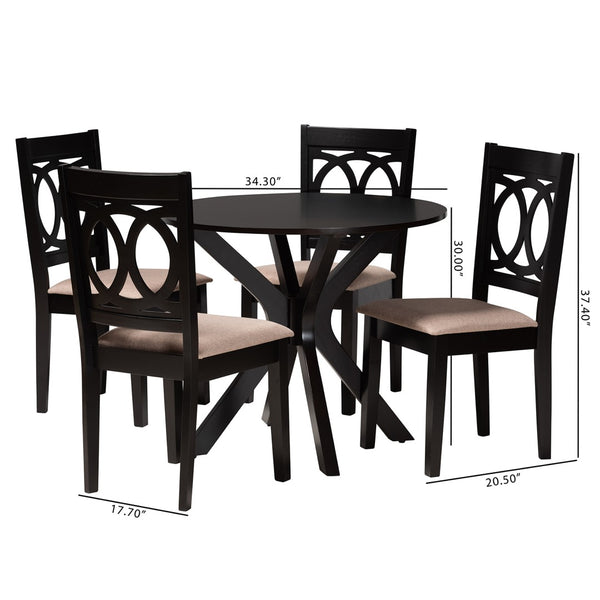 Baxton Studio Baxton Studio Sanne 5-Piece Dining Set – Modern Beige Fabric & Espresso Wood for Stylish Gatherings Sanne-Sand/Dark Brown-5PC Dining Set