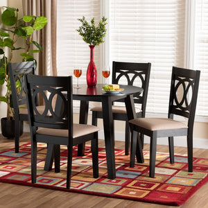 Baxton Studio Baxton Studio Louisa 5-Piece Modern Dining Set with Beige Fabric & Dark Brown Wood for Comfort & Style Evie-Sand/Dark Brown-5PC Dining Set