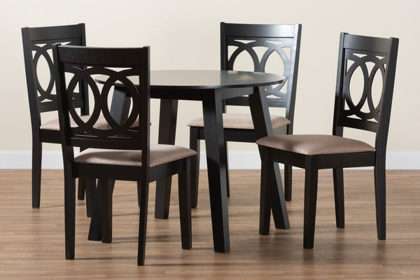 Baxton Studio Baxton Studio Louisa 5-Piece Modern Dining Set with Beige Fabric & Dark Brown Wood for Comfort & Style Evie-Sand/Dark Brown-5PC Dining Set