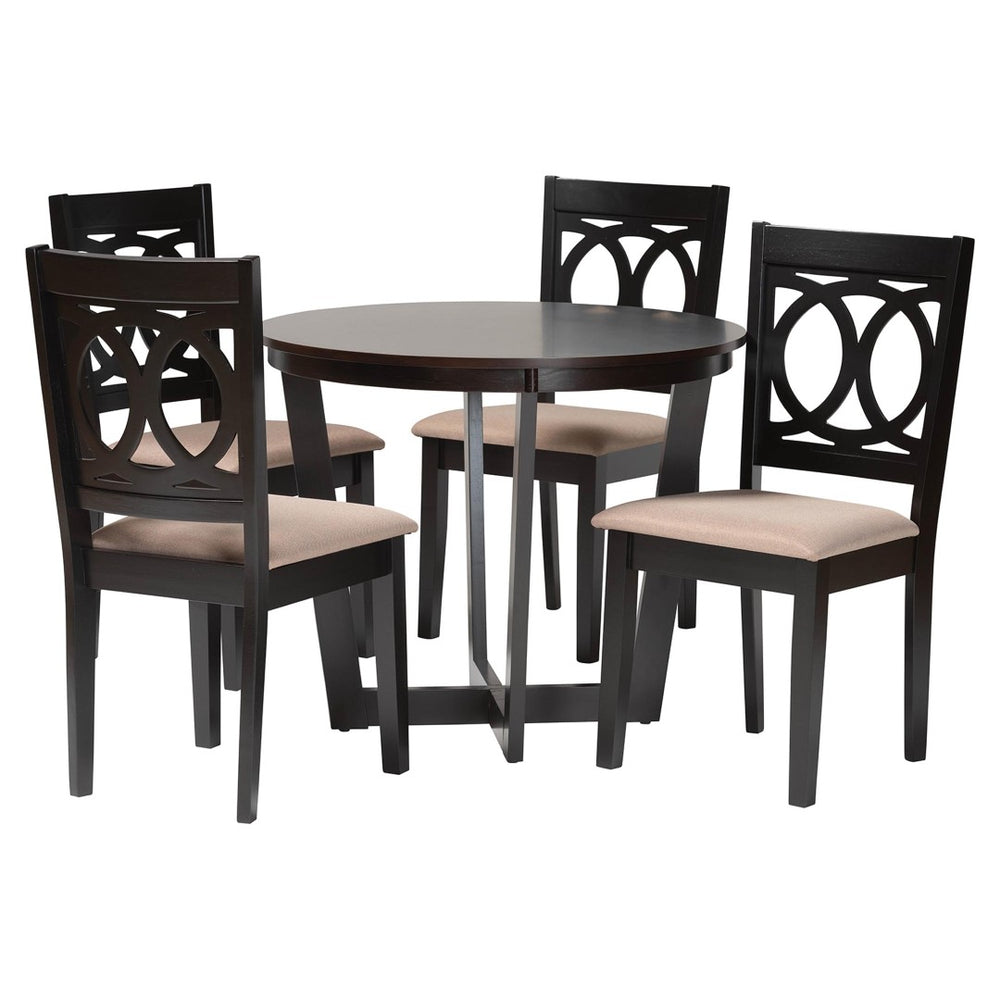 Baxton Studio Baxton Studio Kara Modern 5-Piece Round Dining Set with Comfortable Chairs in Sand & Dark Brown Kara-Sand/Dark Brown-5PC Dining Set