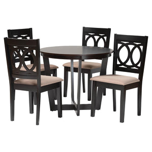 Baxton Studio Baxton Studio Kara Modern 5-Piece Round Dining Set with Comfortable Chairs in Sand & Dark Brown Kara-Sand/Dark Brown-5PC Dining Set