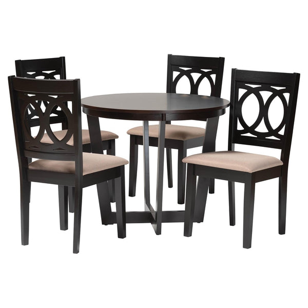Baxton Studio Baxton Studio Kara Modern 5-Piece Round Dining Set with Comfortable Chairs in Sand & Dark Brown Kara-Sand/Dark Brown-5PC Dining Set