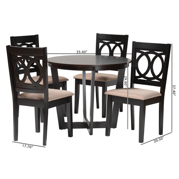 Baxton Studio Baxton Studio Kara Modern 5-Piece Round Dining Set with Comfortable Chairs in Sand & Dark Brown Kara-Sand/Dark Brown-5PC Dining Set