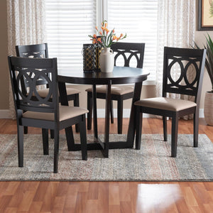 Baxton Studio Baxton Studio Kara Modern 5-Piece Round Dining Set with Comfortable Chairs in Sand & Dark Brown Kara-Sand/Dark Brown-5PC Dining Set