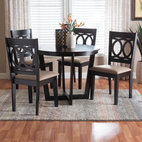 Baxton Studio Baxton Studio Kara Modern 5-Piece Round Dining Set with Comfortable Chairs in Sand & Dark Brown Kara-Sand/Dark Brown-5PC Dining Set